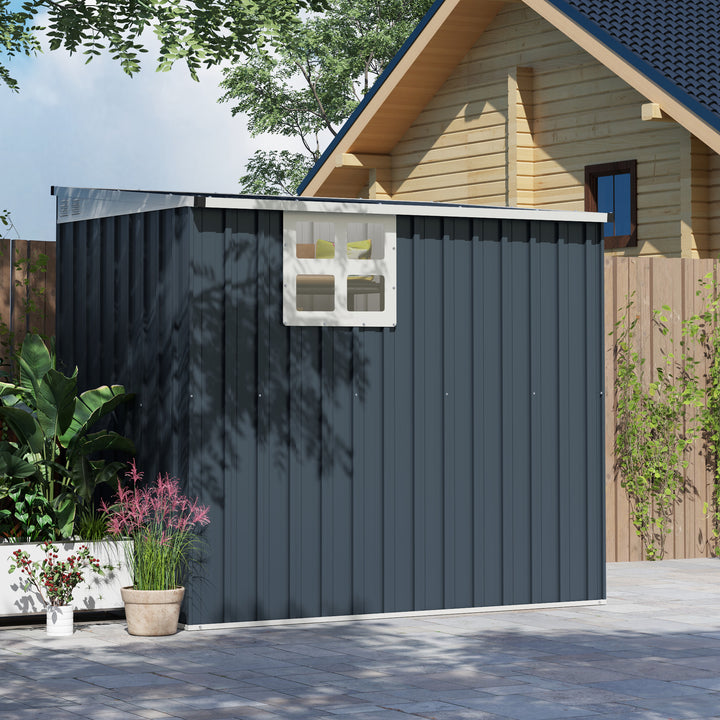 Haveskur, redskabsskur til haveredskaber, vinduer, ventilationsåbninger, aflåselig, stål, mørkegrå