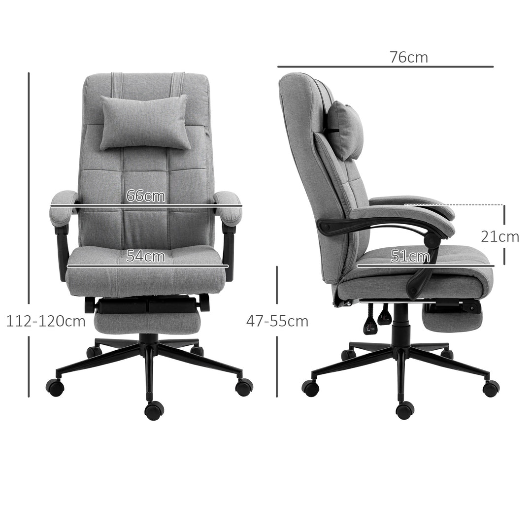 Kontorstol med nakkestøtte, armlæn, kontorstol med vippevinkel, højdejusterbar drejestol med fodstøtte, hør, skum, pvc, lysegrå, 66 x 76 x 112-120 cm