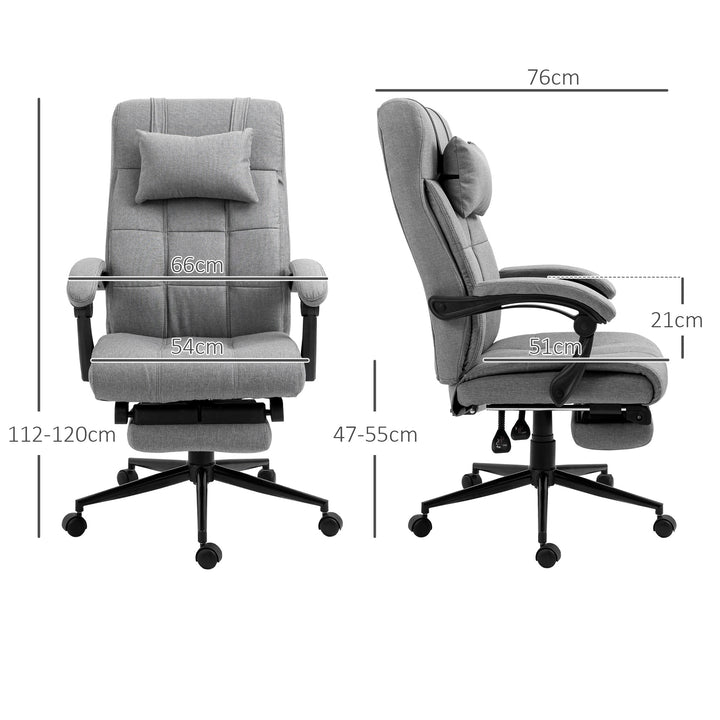 Kontorstol med nakkestøtte, armlæn, kontorstol med vippevinkel, højdejusterbar drejestol med fodstøtte, hør, skum, pvc, lysegrå, 66 x 76 x 112-120 cm