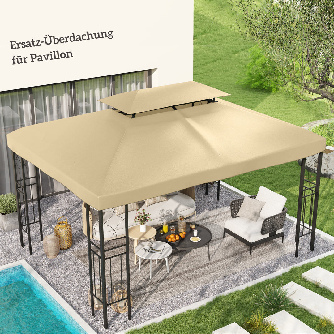 Udskiftningstag til 3 x 4 m pavillon, vandafvisende, dobbelttag pavillontag, beige