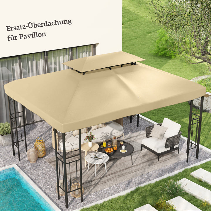 Udskiftningstag til 3 x 4 m pavillon, vandafvisende, dobbelttag pavillontag, beige