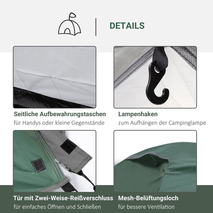 2-Personers campingtelt, netåbninger, lampekrog, bæretaske, grå+gul