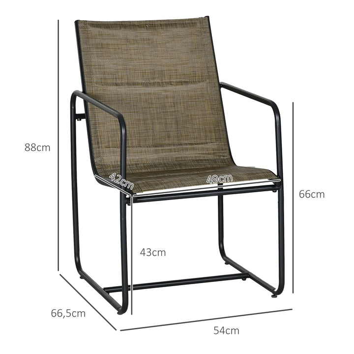 Havestol, sæt med 2, åndbart betræk, robust metalramme, 54 x 66,5 x 88 cm, sort/brun