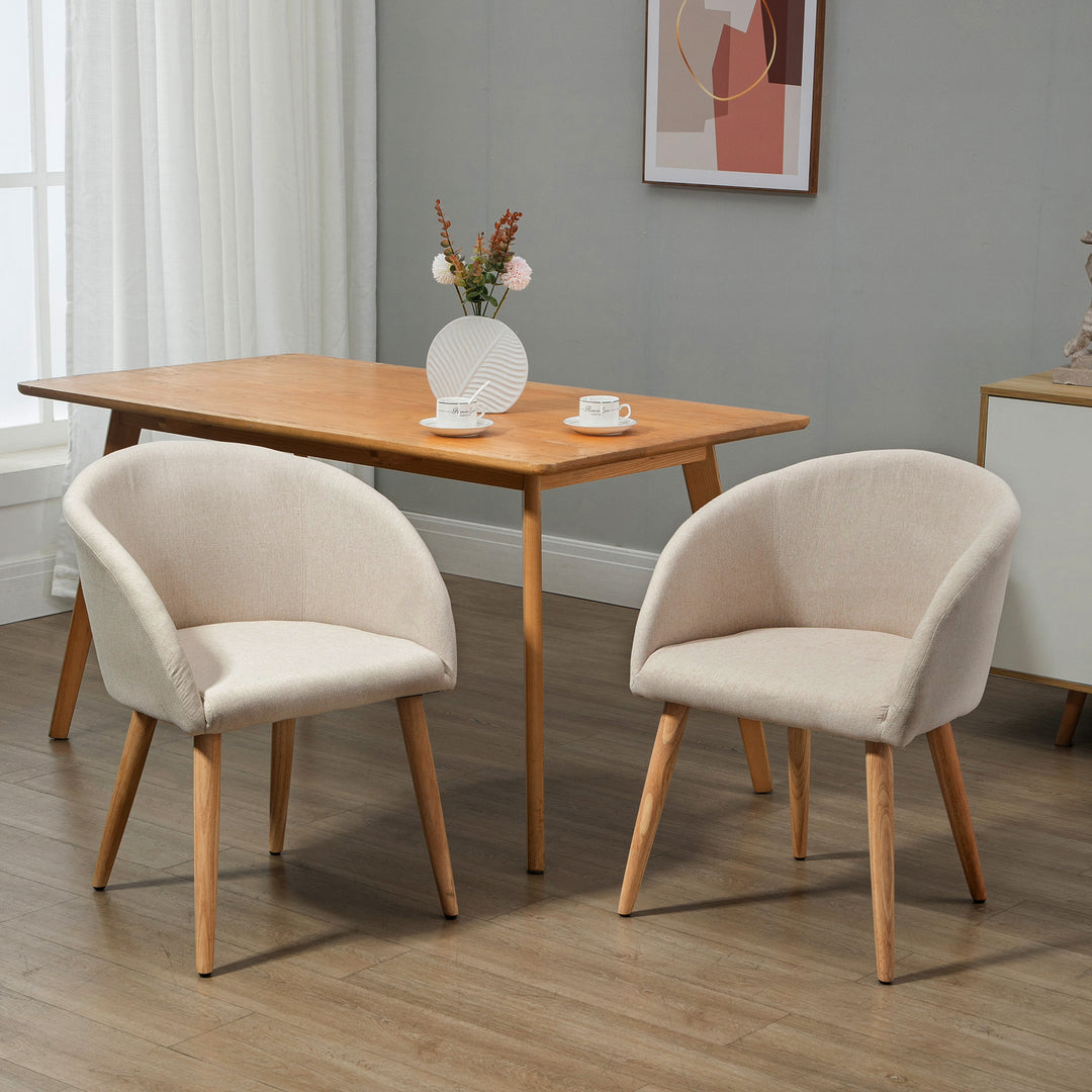 Sæt med 2 polstrede stole, skandinavisk design, polstrede stole med træben, skridsikre puder, 150 kg vægtkapacitet, beige