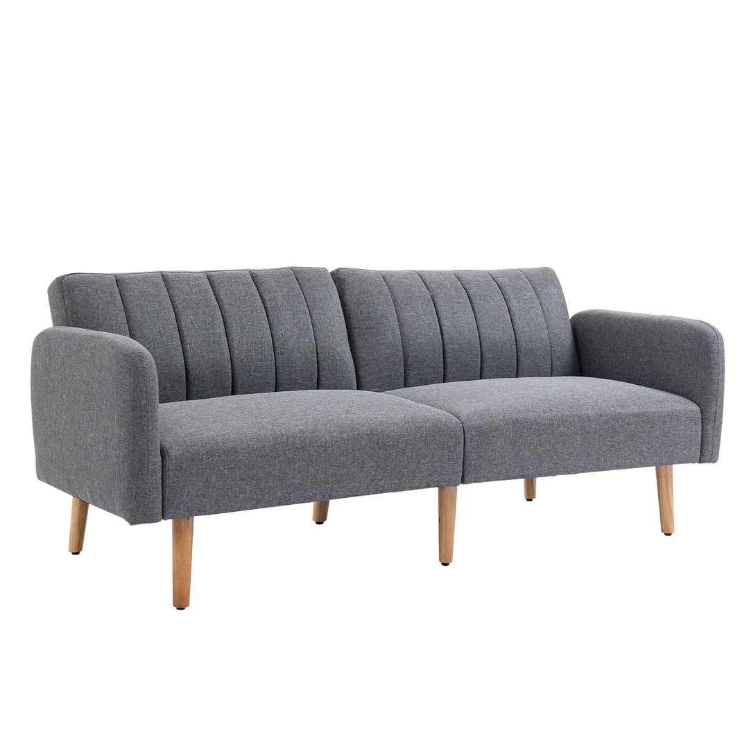 Sovesofa, 2-personers stofsofa, sofa med sovefunktion, hørlignende polyester, gummitræ, 173 x 75 x 73 cm, grå