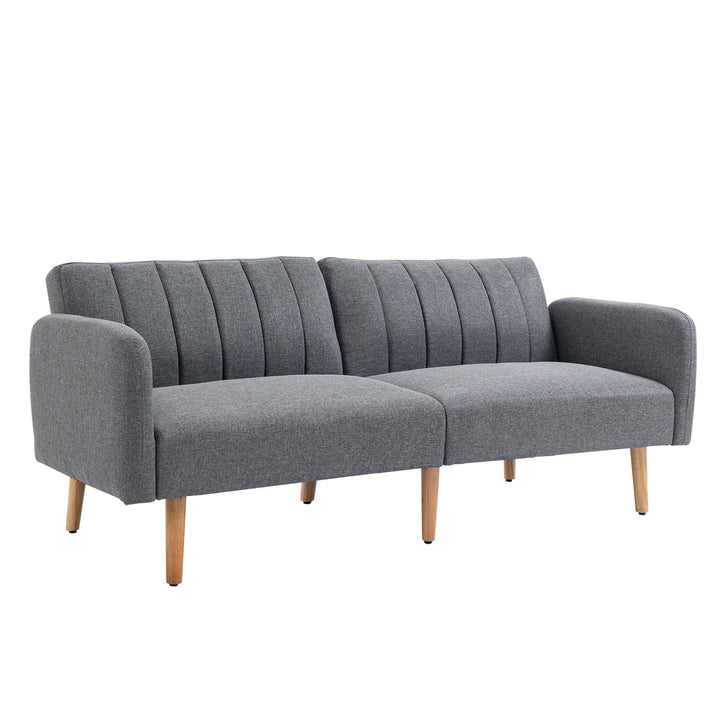 Sovesofa, 2-personers stofsofa, sofa med sovefunktion, hørlignende polyester, gummitræ, 173 x 75 x 73 cm, grå