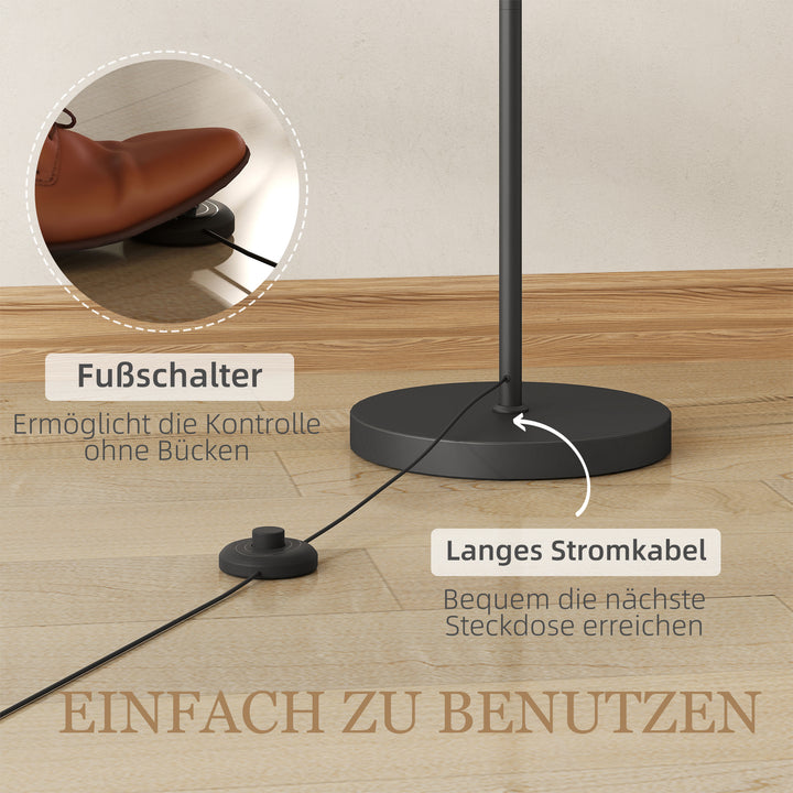 Gulvlampe, justerbare lysindstillinger, fodkontakt, fjernbetjening, metal, sort