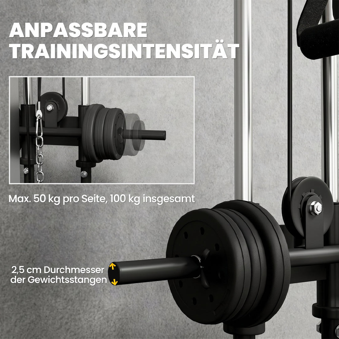 Højdejusterbart kraftværk 25-165 cm med dobbelte remskivesystemadaptere 62 x 60 x 200 cm Sort