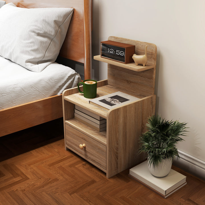 Sidebord, natbord med opbevaringsplads, spånplade, væltesikker, moderne, naturtræ