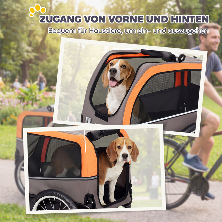 Hundetrailer, foldbar cykeltrailer med sikkerhedsreflekser til små og mellemstore hunde op til 20 kg, orange