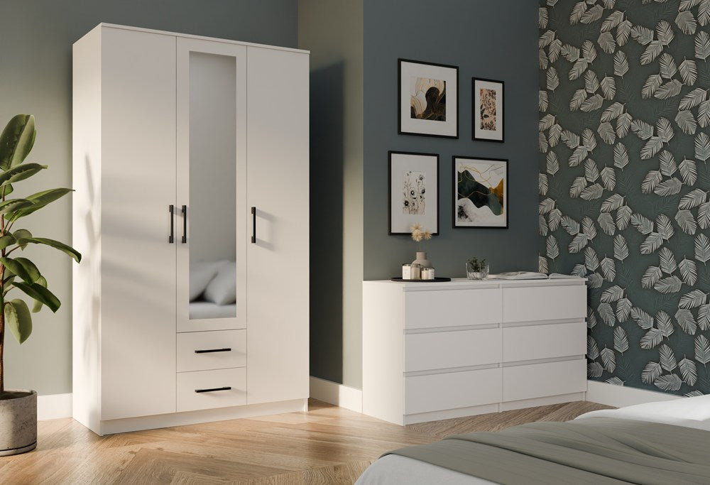 Moderne klædeskab med spejl, Højde: 205 cm Bredde: 120 cm Dybde: 54 cm, hvid