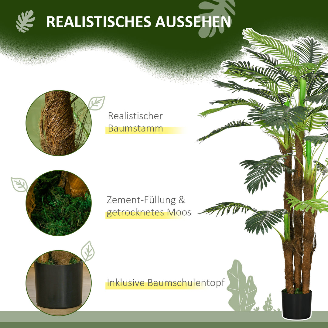 Kunstig palme, 1,6 m, realistiske grene, dekorativ plante, plastik, med potte, brun+grøn