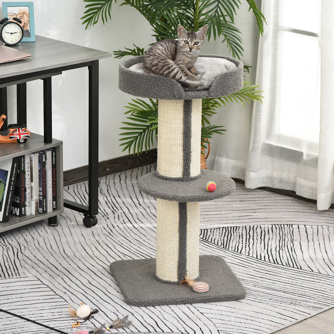 Kradsetræ 91 cm kattetårn med sisalstolper, platform, hynde, kradsetræ i flere niveauer, klatretræ, til mellemstore katte, grå
