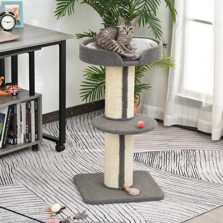 Kradsetræ 91 cm kattetårn med sisalstolper, platform, hynde, kradsetræ i flere niveauer, klatretræ, til mellemstore katte, grå