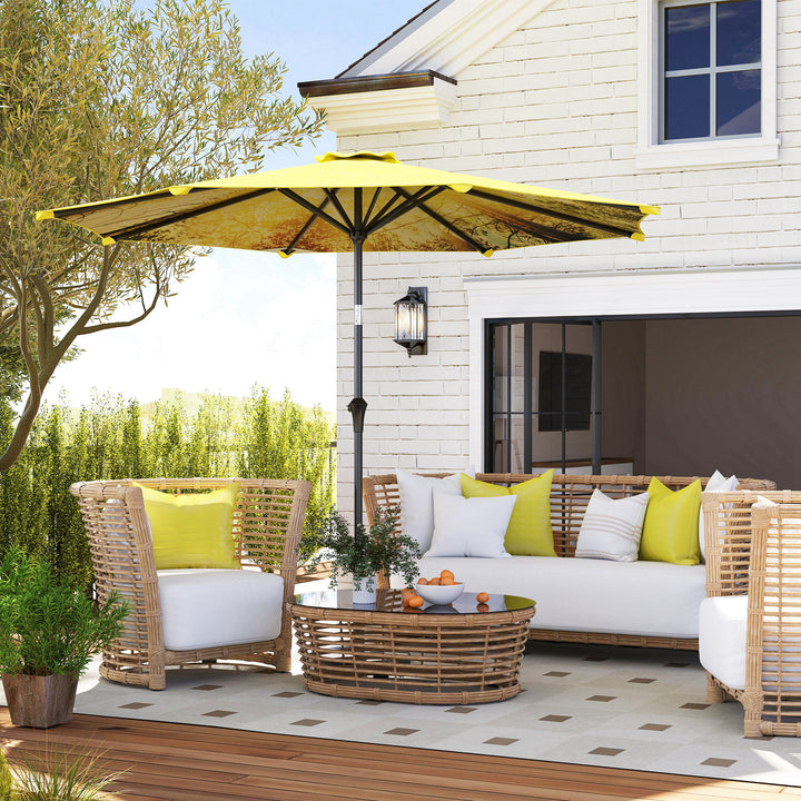 Parasol 300 cm, parasol med håndsving, ottekantet balkonparasol gul