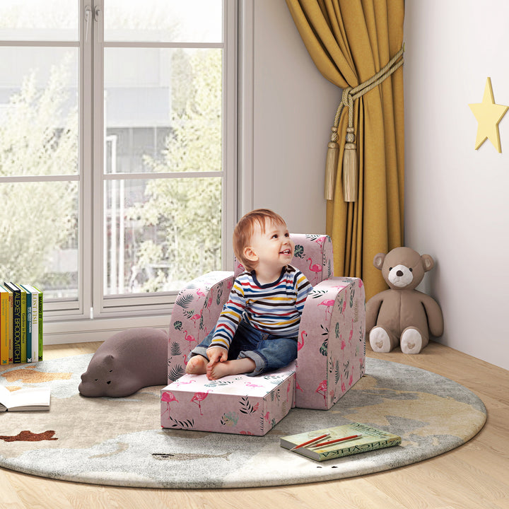 Børnelænestol med sengefunktion, op til 3 år/45 kg, flamingomønster, 46,5 x 93 x 28,5 cm, pink