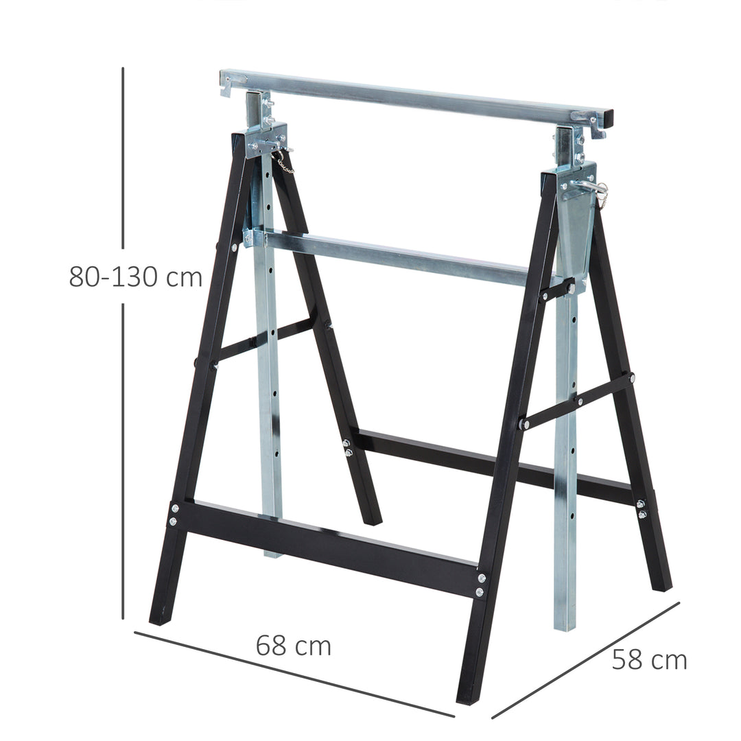 2 X stilladsbukke, foldbar bukke, højdejusterbar op til 200 kg, stål, sort, 68 x 58 x 80-130 cm