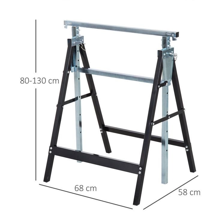 2 X stilladsbukke, foldbar bukke, højdejusterbar op til 200 kg, stål, sort, 68 x 58 x 80-130 cm