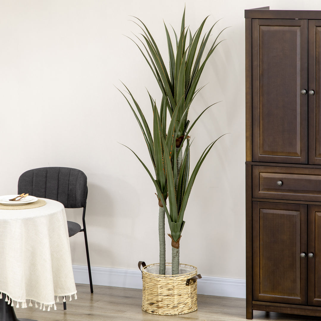 Stor kunstig yucca-plante, 190 cm, plastik, i potte, 17 x 17 x 190 cm, smaragdgrøn