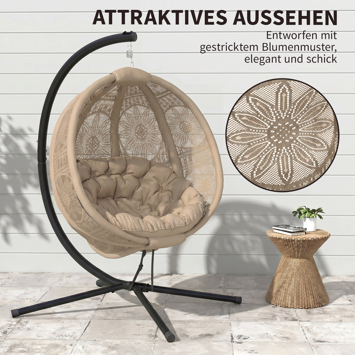 Hængestol, havestol, kurvestol, boho-stil, 116 x 125 x 176 cm, sand + sort