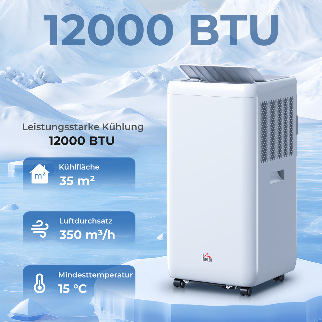 Bærbart klimaanlæg med udstødningsslange, 12000 BTU (3,5 kW), 5-i-1, 24-timers timer, fjernbetjening, op til 35 m²