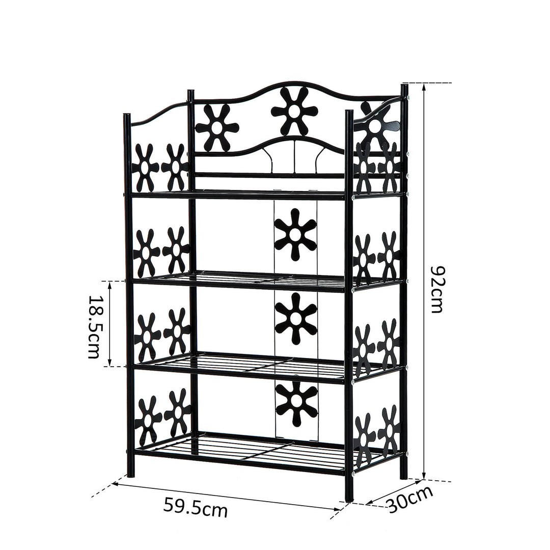 Lille skohylde, pladsbesparende blomsterhylde, plantestativ, fritstående hylde, 4 etager, metal, sort, 59,5 x 30 x 92 cm