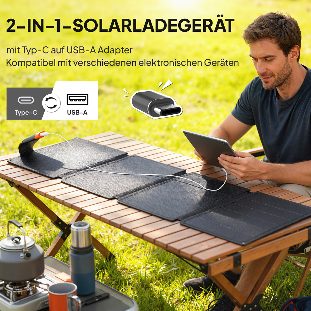 Bærbart solpanel, 36W hurtigopladning, vandtæt, foldbar, oplader, grå