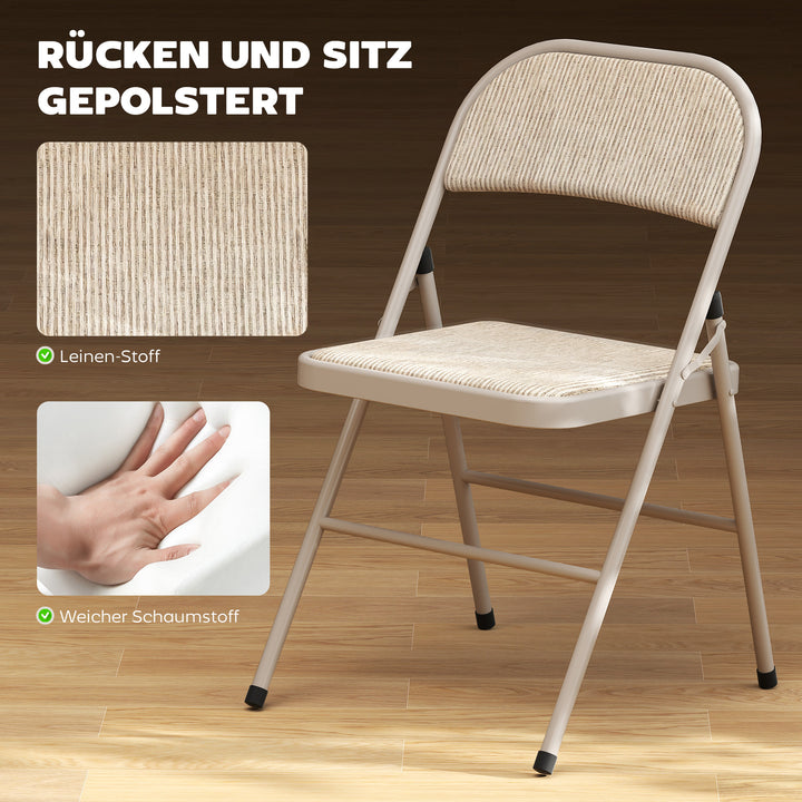 Sæt med 2 klapstole, bærbare kontorstole, metalben, klapstol til kontor, reception, venteværelse, linnedlook, beige