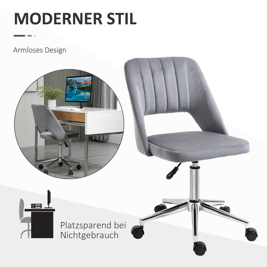 Højdejusterbar kontorstol med hjul, 360° drejelig, kammuslingeformet, skum, 49 x 60 x 79-91 cm, mørkegrå