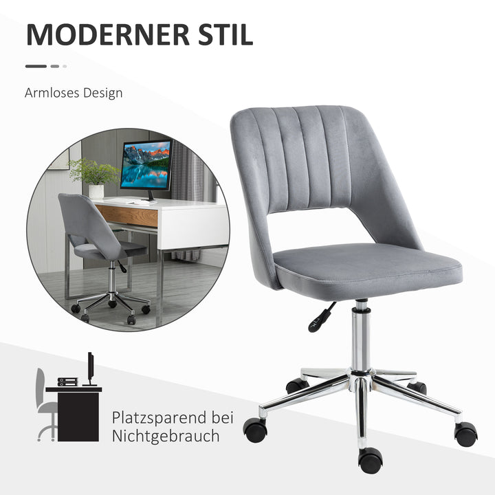Højdejusterbar kontorstol med hjul, 360° drejelig, kammuslingeformet, skum, 49 x 60 x 79-91 cm, mørkegrå