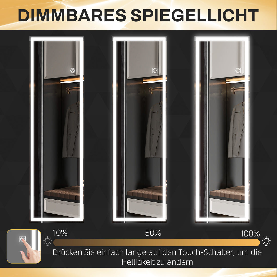 Helfigursspejl med led, dæmpbar, berøringssensor, hukommelsesfunktion, sølv, 40x120 cm