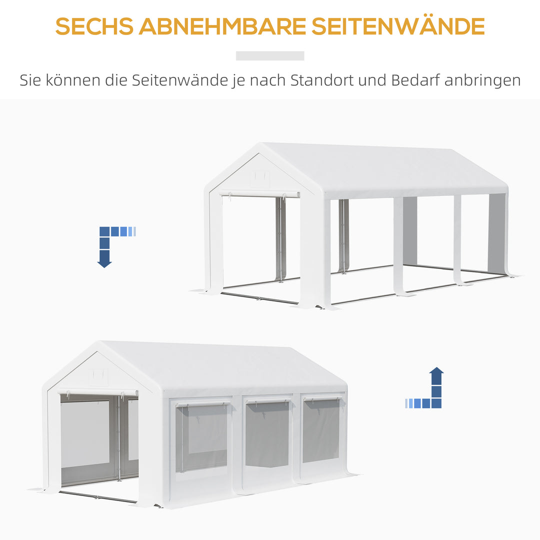 Pavilion 6 x 3 m, festpavillon, aftagelige sidevægge, med rulledøre + vinduer, hvid