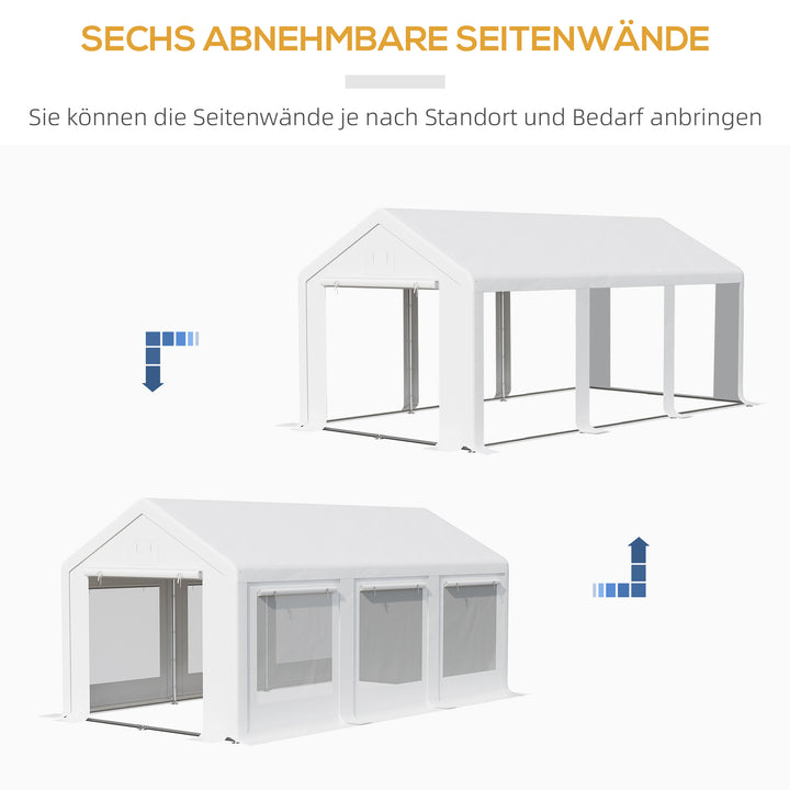 Pavilion 6 x 3 m, festpavillon, aftagelige sidevægge, med rulledøre + vinduer, hvid