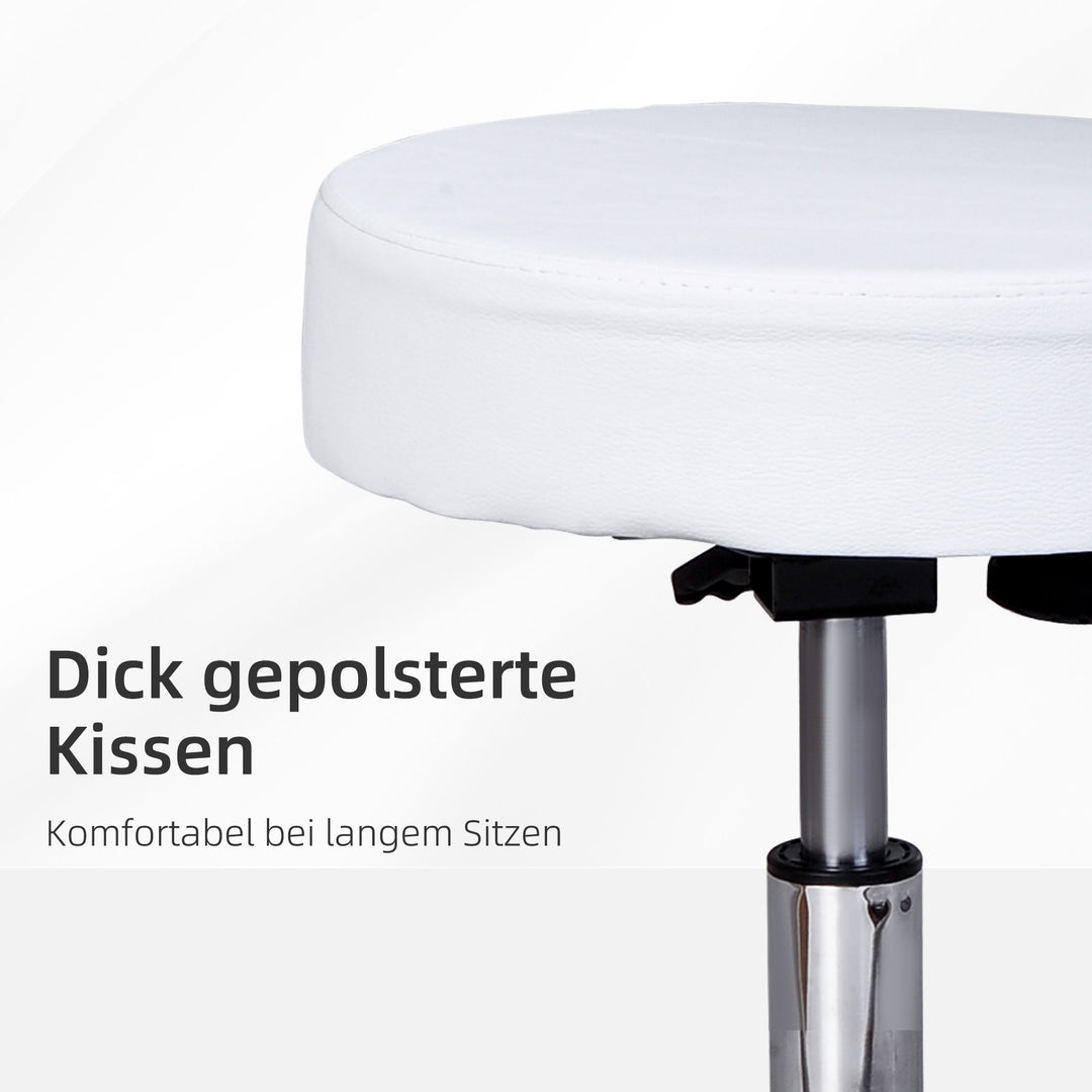 Rullende skammel højdejusterbar arbejdsskammel med ryglæn, roterende salonskammel til massagekontor kunstlæder hvid 35 x 72-84 cm