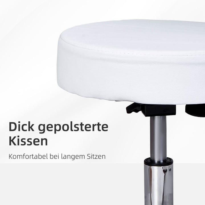 Rullende skammel højdejusterbar arbejdsskammel med ryglæn, roterende salonskammel til massagekontor kunstlæder hvid 35 x 72-84 cm