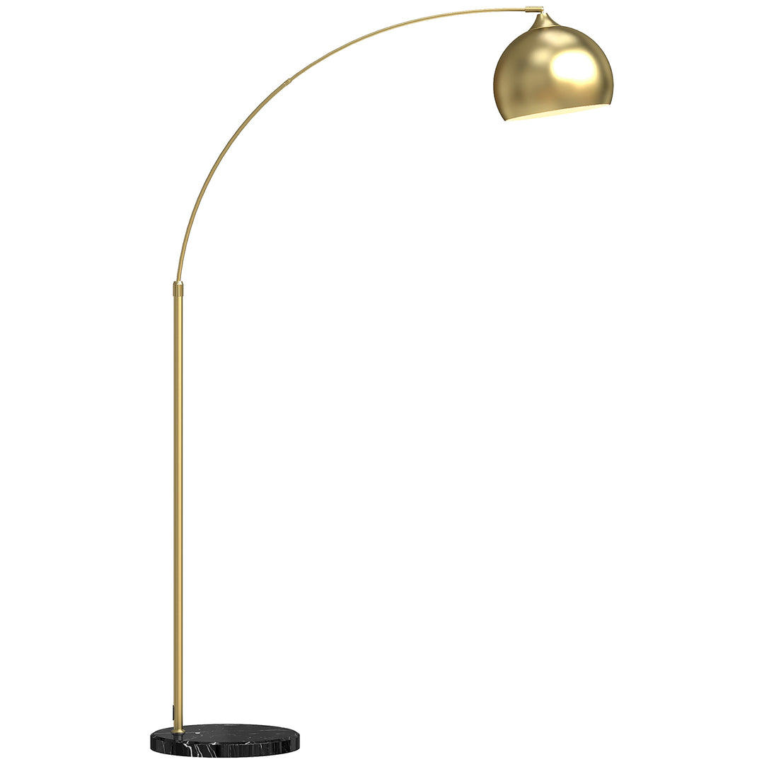 Bueformet gulvlampe, højdejusterbar, fodkontakt, marmorbase, 170-180 cm, guld/sort