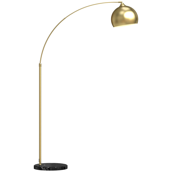 Bueformet gulvlampe, højdejusterbar, fodkontakt, marmorbase, 170-180 cm, guld/sort