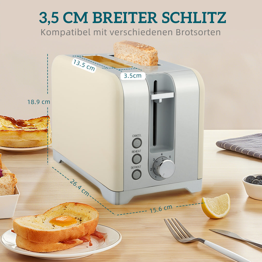 Elkedel- og brødristersæt, 2200W, 7 bruningsniveauer, forskellige funktioner, fløde