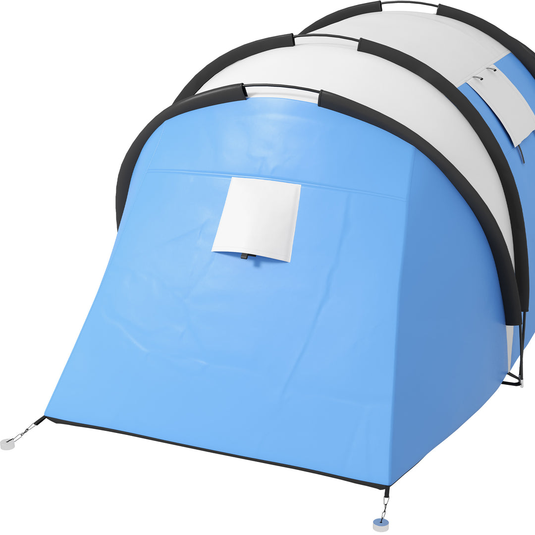 Campingtelt til 4-5 personer, let vandafvisende, familietelt med 3 værelser, sidedør, vindue, blå