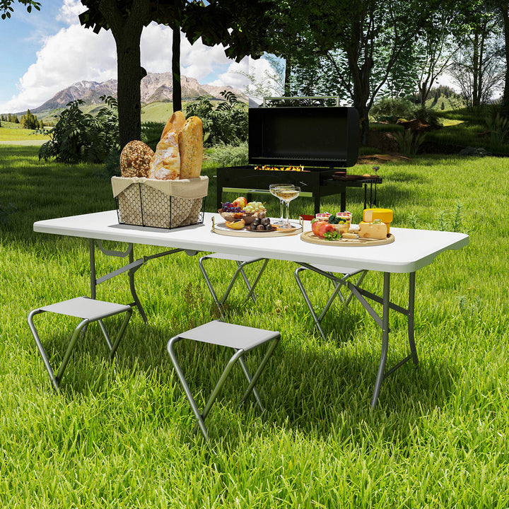 Klapbord, foldbart campingbord, metal, plastik, picnicbord, hvidt