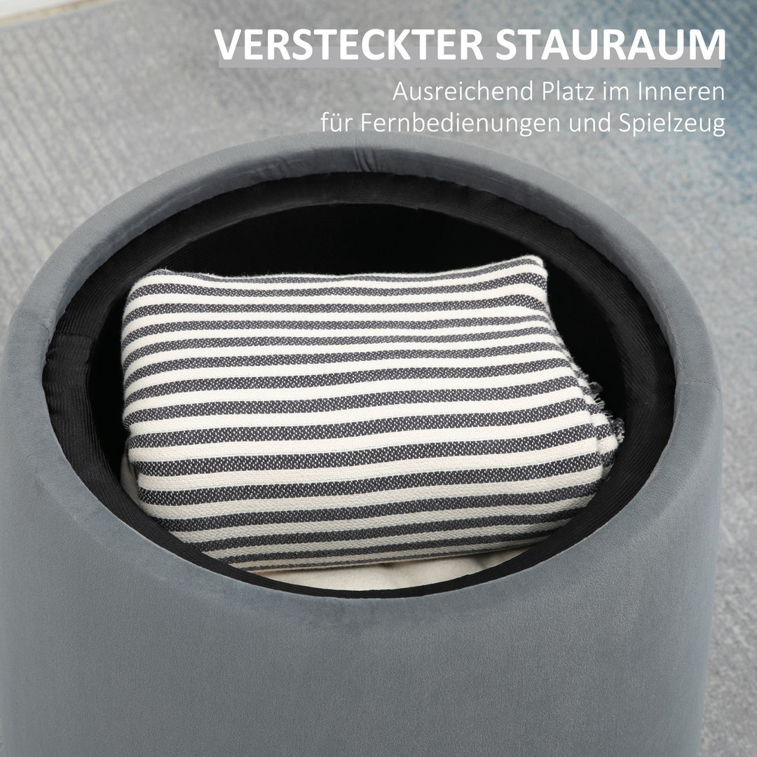2-I-1 fløjlsskammel med opbevaring og aftageligt låg, 44 cm x 47,5 cm, grå