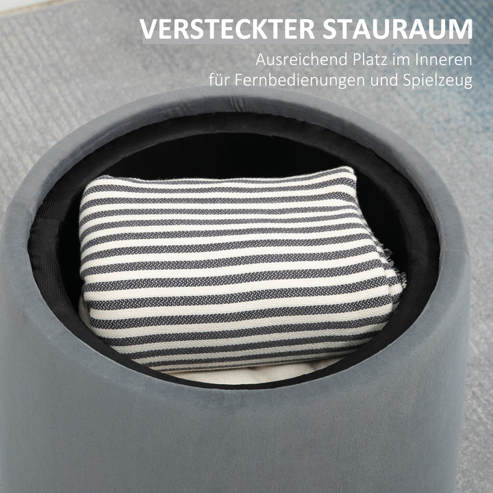 2-I-1 fløjlsskammel med opbevaring og aftageligt låg, 44 cm x 47,5 cm, grå