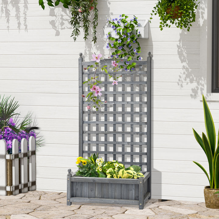 Hævet havebed med espalier, blomsterkasse, klatrepotte, rosenbue med støtte til klatreplanter, havetræ, grå, 64 x 28 x 120 cm