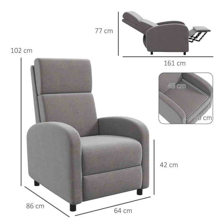 Lænestol tv-stol, udklappelig fodstøtte, vippes op til 160°, 64 x 86 x 102 cm, grå
