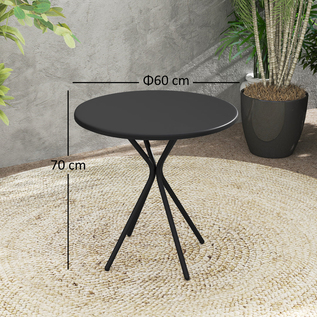 Havebord 60 x 70 cm, vejrbestandigt balkonbord i stål, rundt spisebord med fodstøtte sort