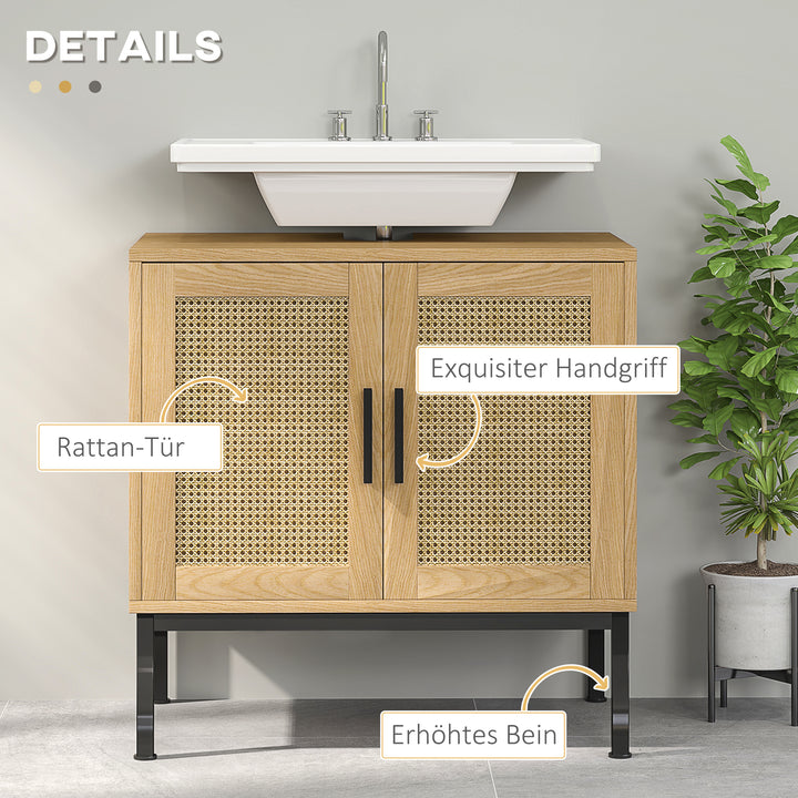 Badeværelsesskab, boho design, badeværelsesskab, rattanelementer, med u-snit, eg