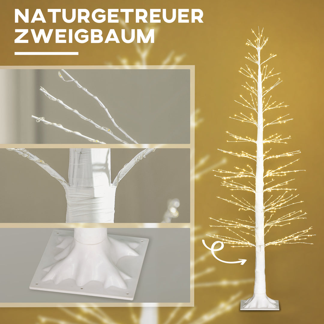 Kunstigt grantræ med led-belysning, 180 cm højt juletræ, realistisk bark, hvid