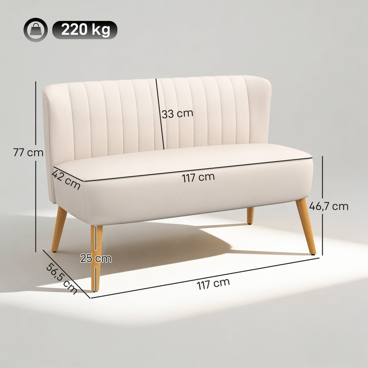 Retro design 2-personers sofa, træben, 117 cm x 56,5 cm x 77 cm, cremehvid