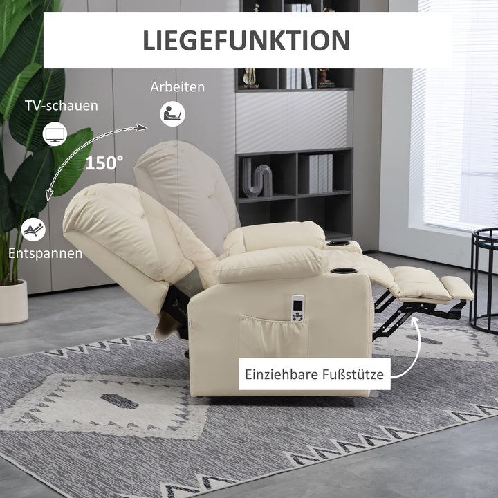 Massagestol stand-up aid seniorstol, inklusive fjernbetjening, 4 massagetilstande, 90 cm x 98 cm x 102 cm, creme