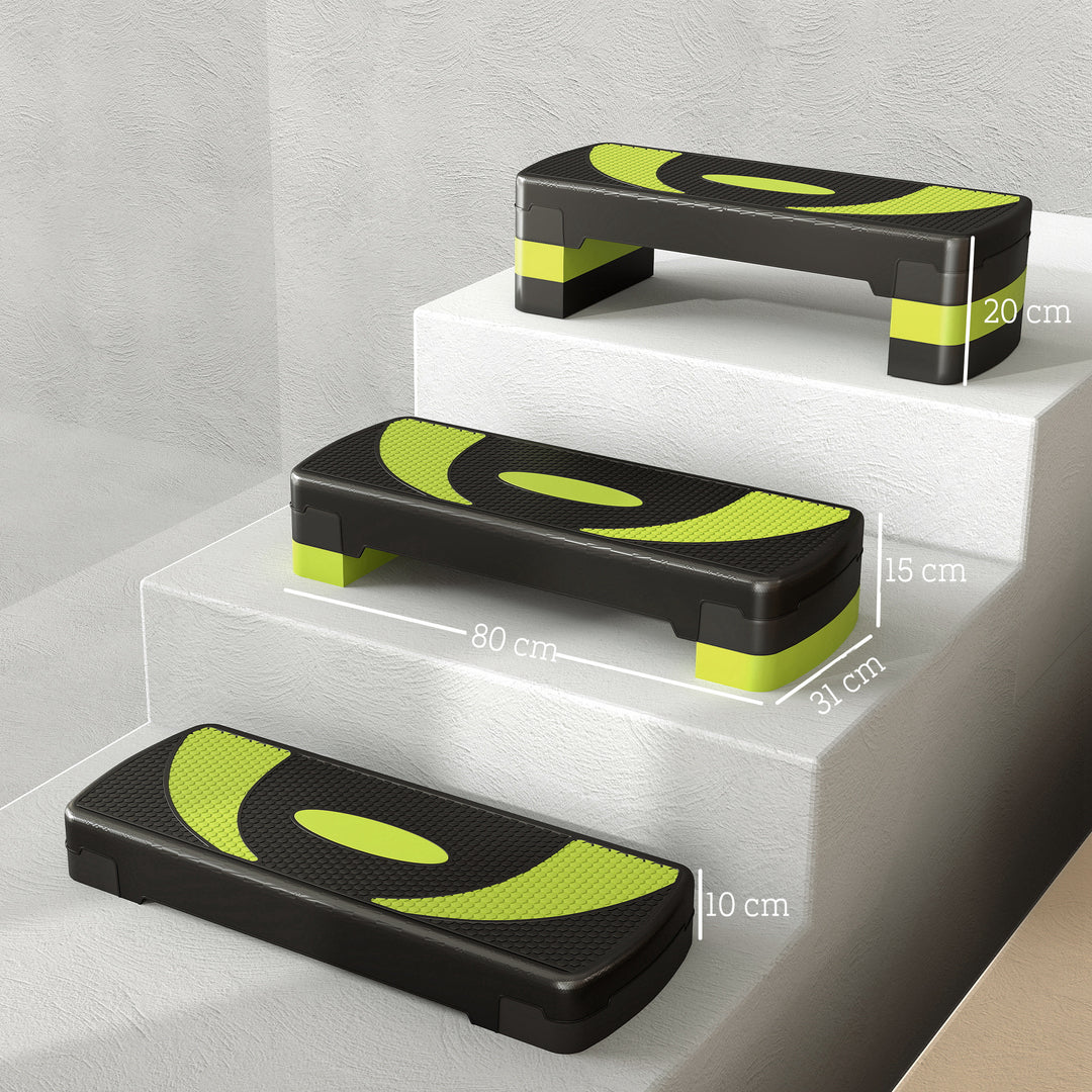 Aerobic stepper, højdejusterbar, til indendørs og udendørs brug, belastningskapacitet op til 150 kg, 80 x 31 x 10-20 cm, grøn